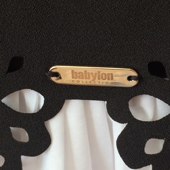 Babylon Black Dress LaserCut Trim Flared White Hem - Picture 3 of 12